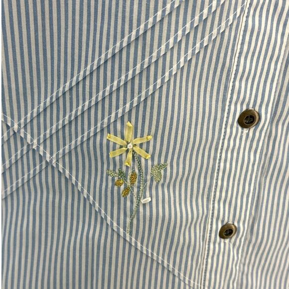 Koret City Blues Floral Striped Blue Pink Cottage Granny Button Up Blouse Large - Picture 5 of 6